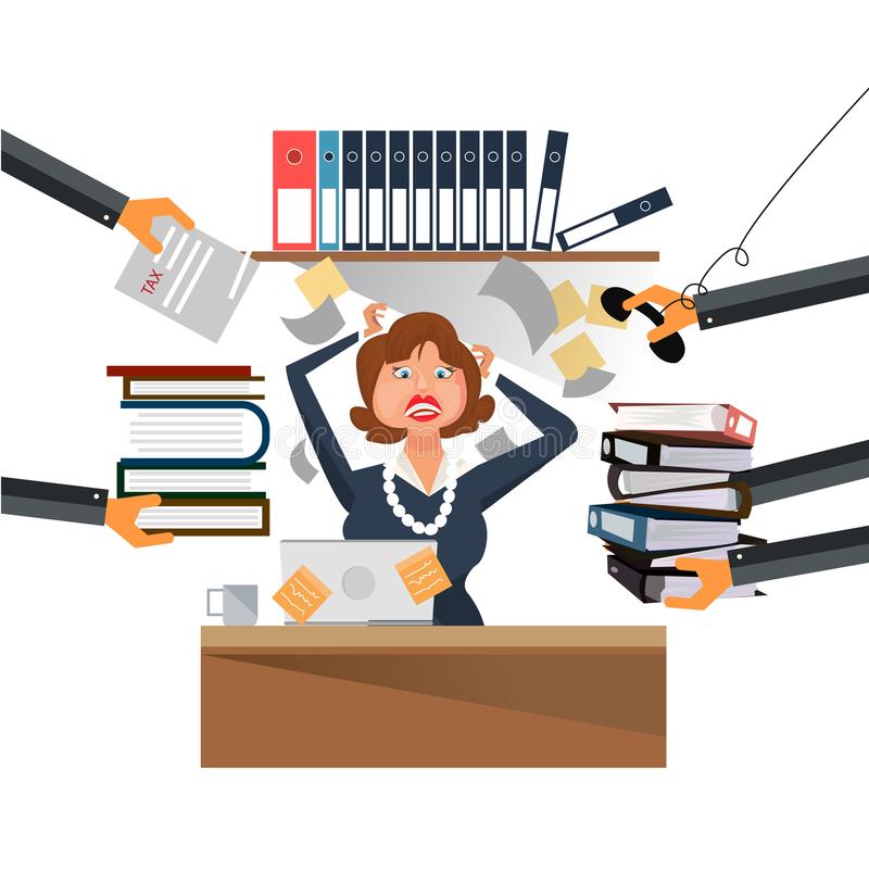 very-busy-business-woman-working-hard-her-desk-office-lot-paper-work-illustrator-very-busy-business-woman-working-112335608